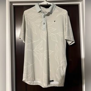 Primo Light Gray Leaf Pattern Polo Shirt